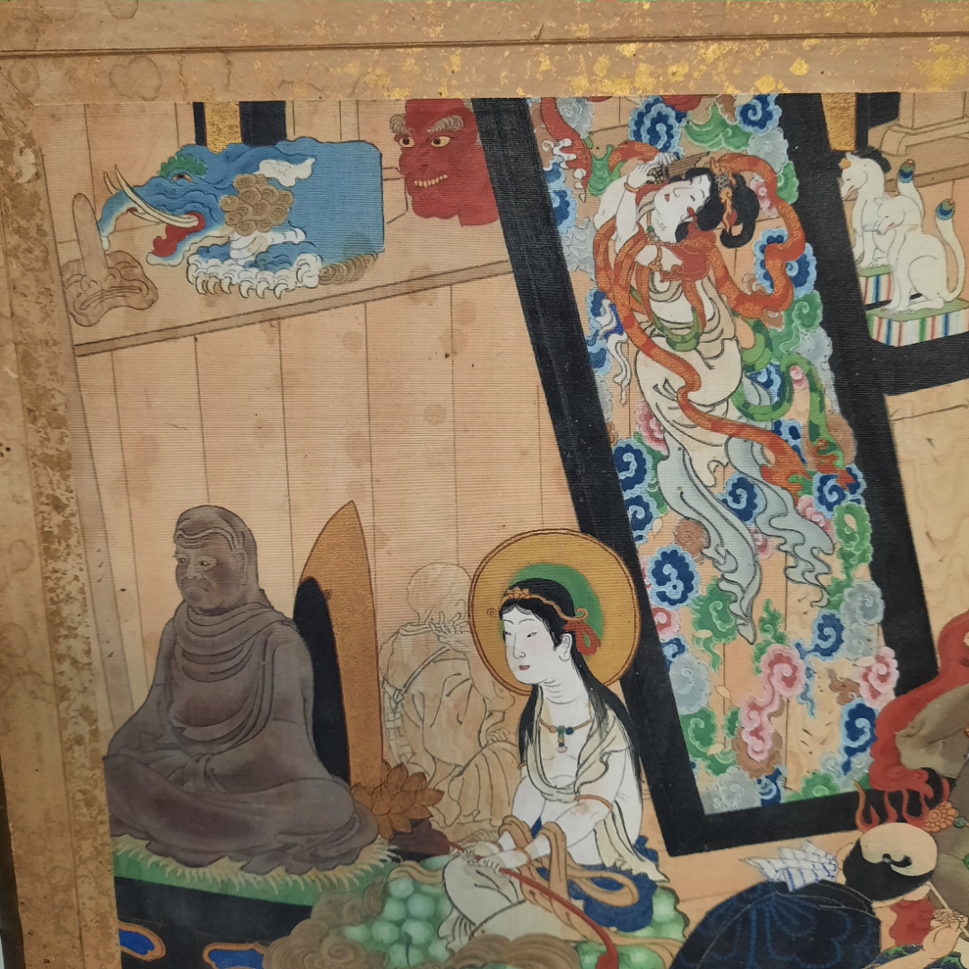 Картина художника Тоёхара Кунитика, ткань, раскрашенная вручную. Полотно 30х33.. Картинка 4